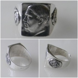 WW II Hitler face swastika german silver ring