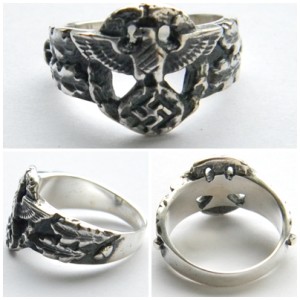 German WW2 Swastika Eagle Silver Ring