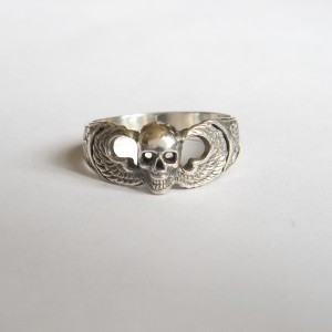 Airborne Paratrooper with Skull Sterling Silver Ring
