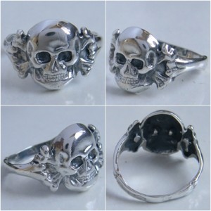 Patriotic WW I Silver ring Skull with bones