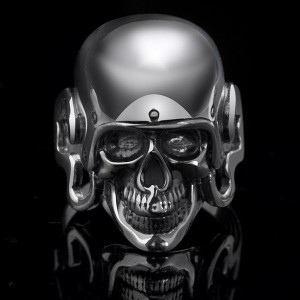 Skull in helmet Silver Biker Men’s Ring