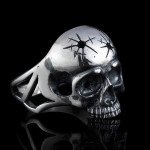 Sterling Silver Biker Ring Skull with Crack