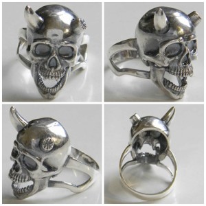 Skull with horns Silver Biker Men’s Ring